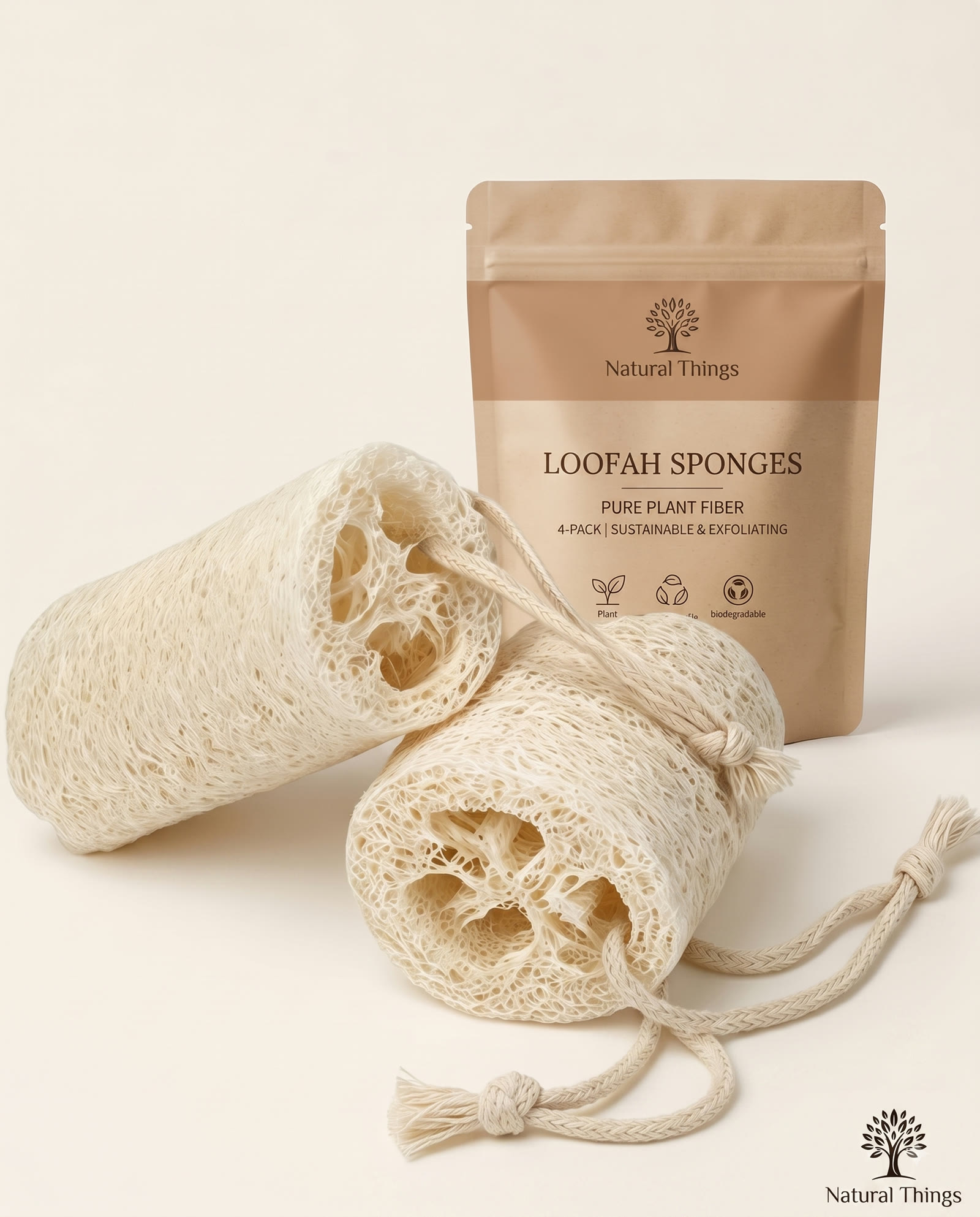 Natural Things loofah sponges with kraft packaging